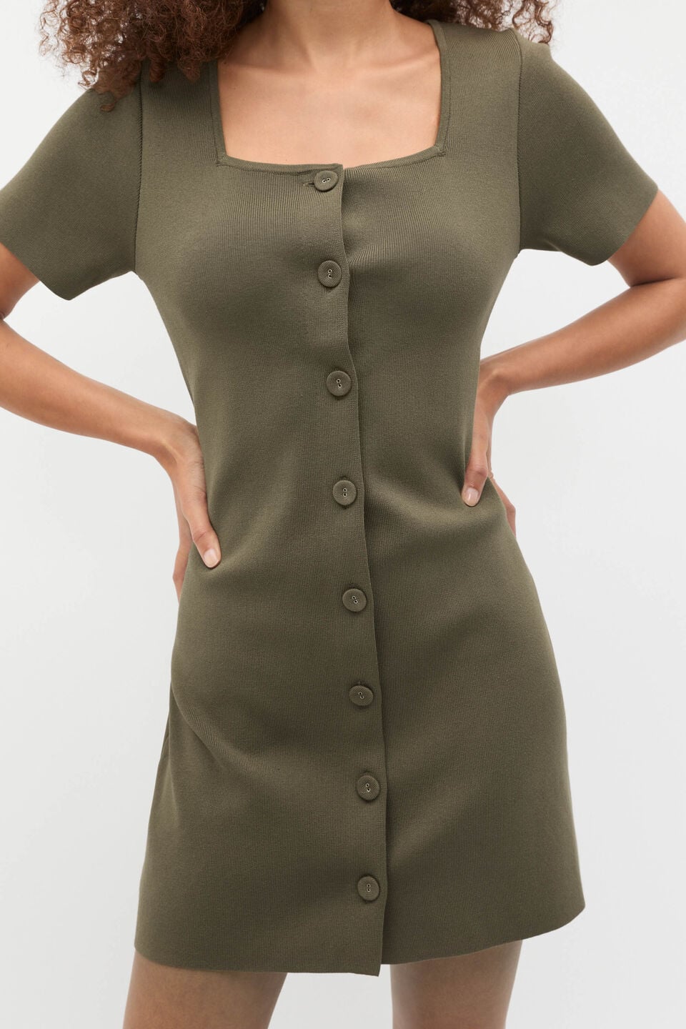 Crepe Knit Short Sleeve Mini Dress  Olive Leaf