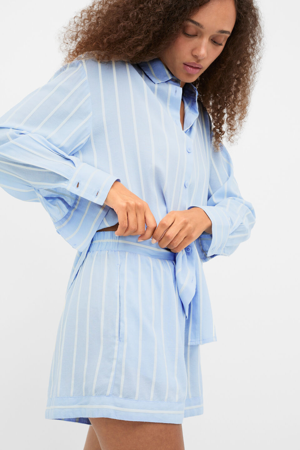 Stripe Shirt and Short PJ Set  Arctic Blue