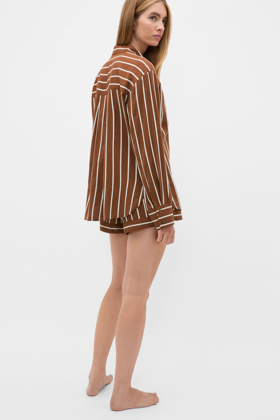 Stripe Shirt and Short PJ Set  Biscoff