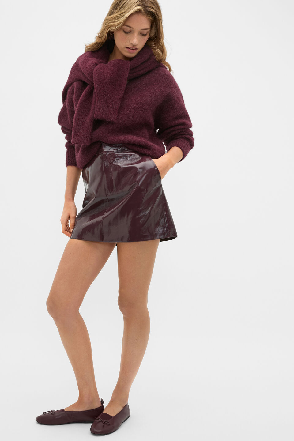 Patent Leather Mini Skirt  Plum Red