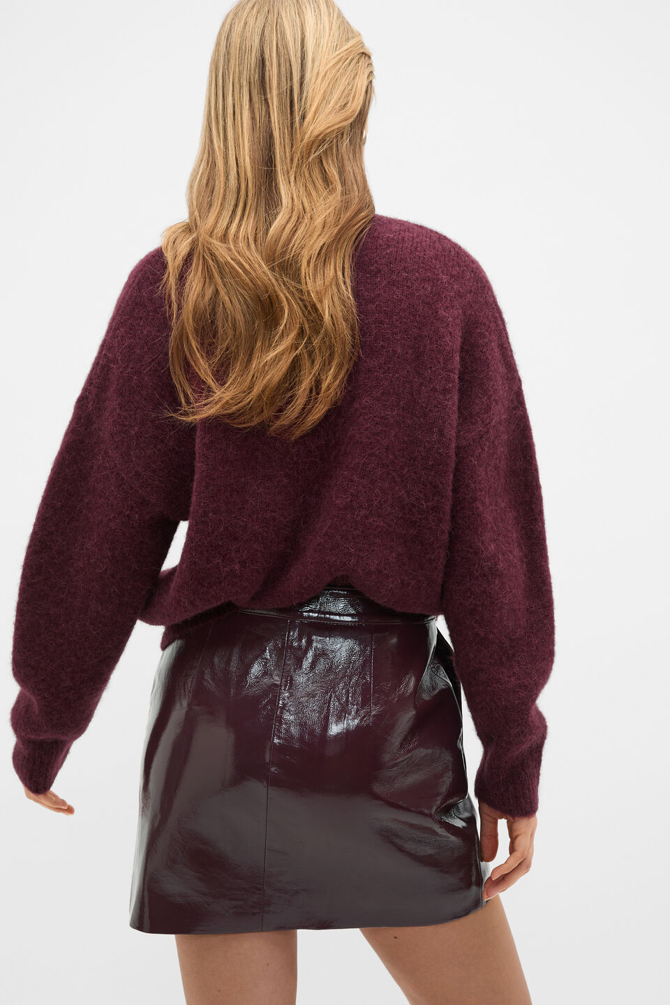Patent Leather Mini Skirt  Plum Red