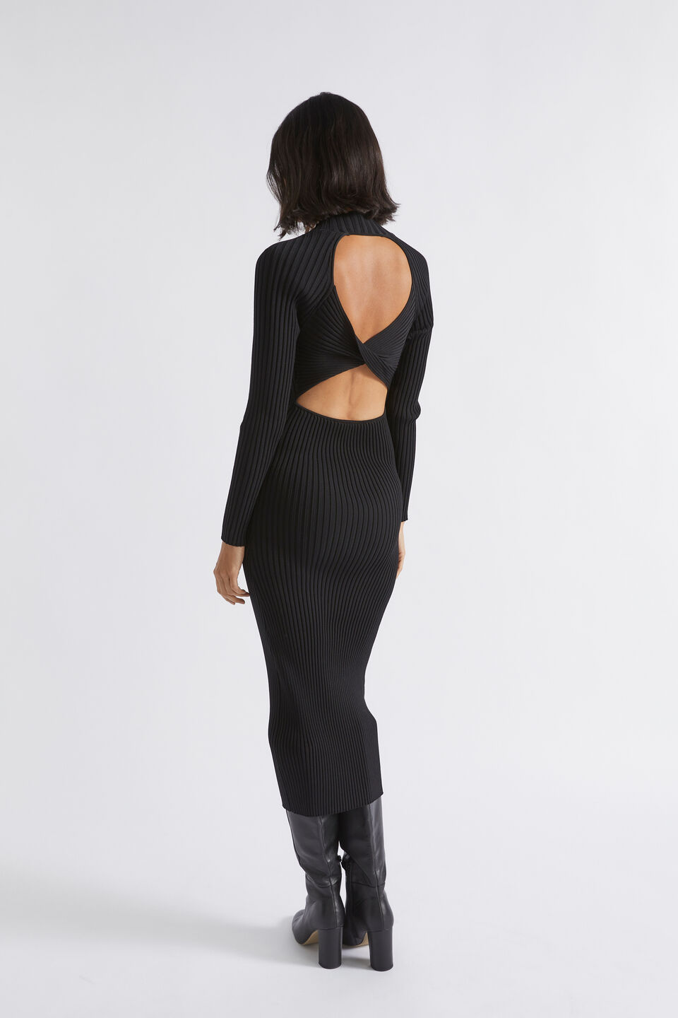 Rib Twist Back Knit Dress  Black