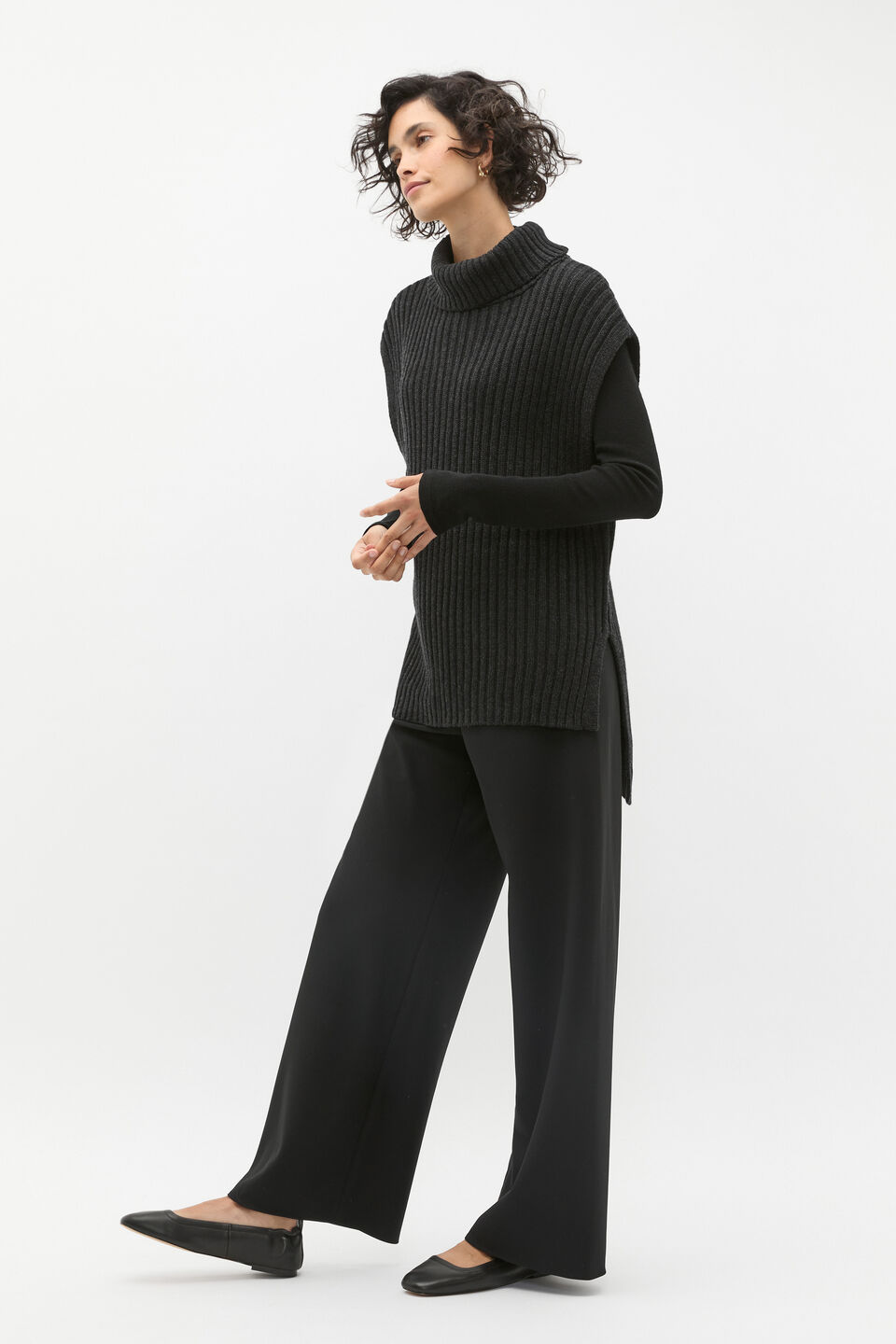 Collar Knit Poncho  Black