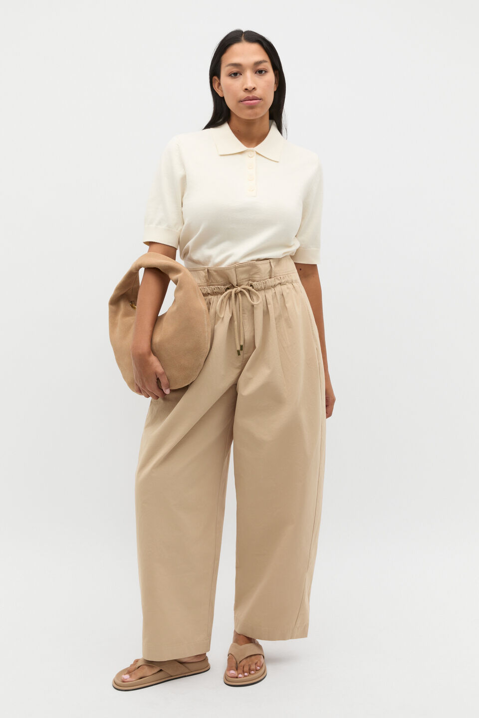 Double Waist Cotton Pant  Iced Latte