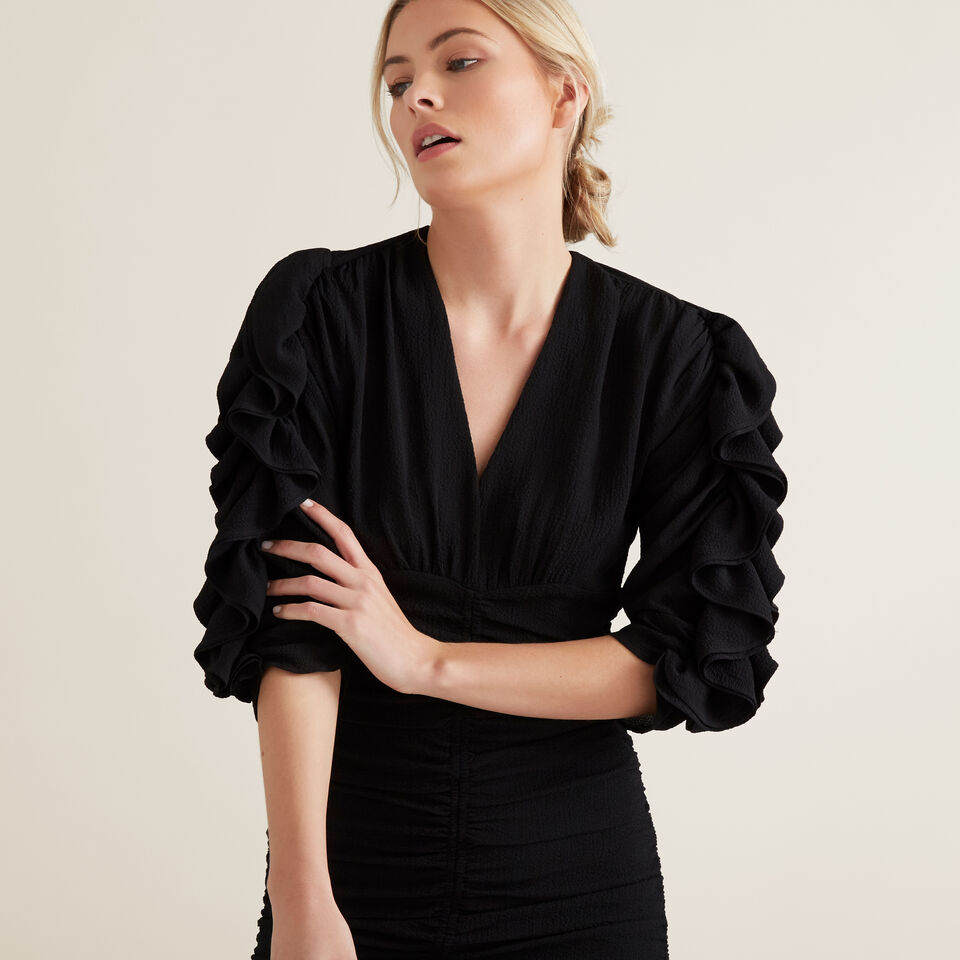 Textured Frill Sleeve Dress  