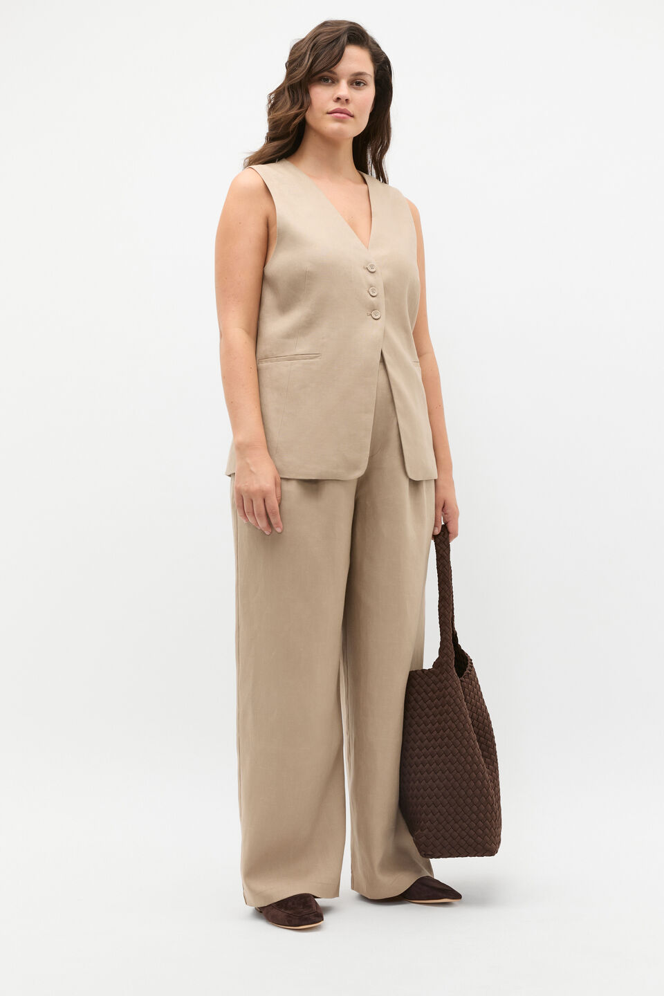 Tailored Linen Pleat Pant  Cookie