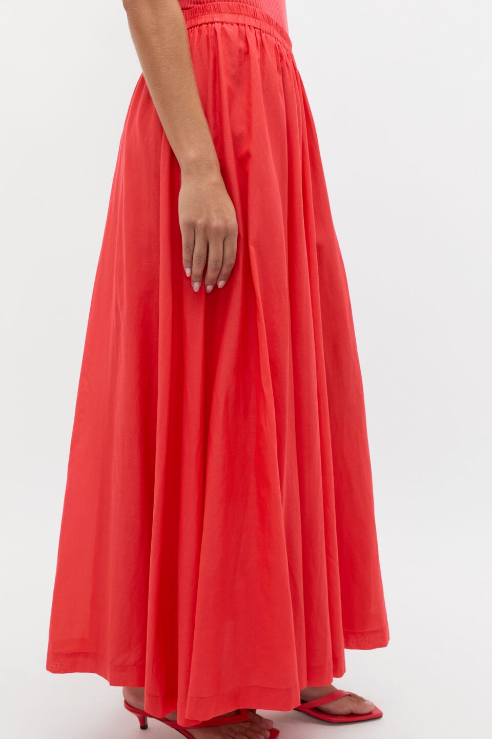 Voile Gathered Skirt  Electric Crimson