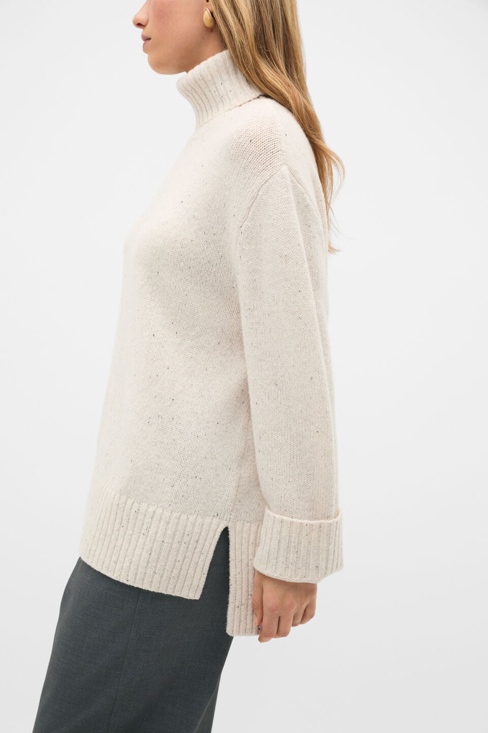 Australian Merino Oversized Roll Neck  Mist Speckle
