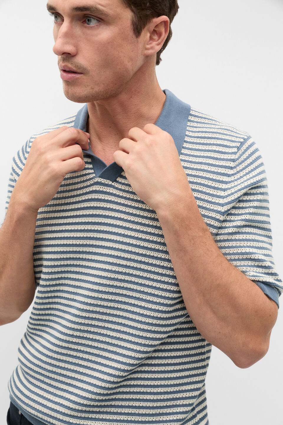 Contrast Stripe Knit Polo  Storm Blue