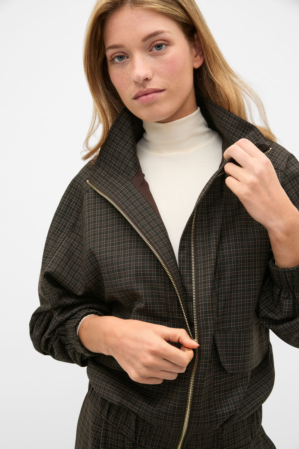 Mini Check Bomber Jacket  Coffee Bean Check