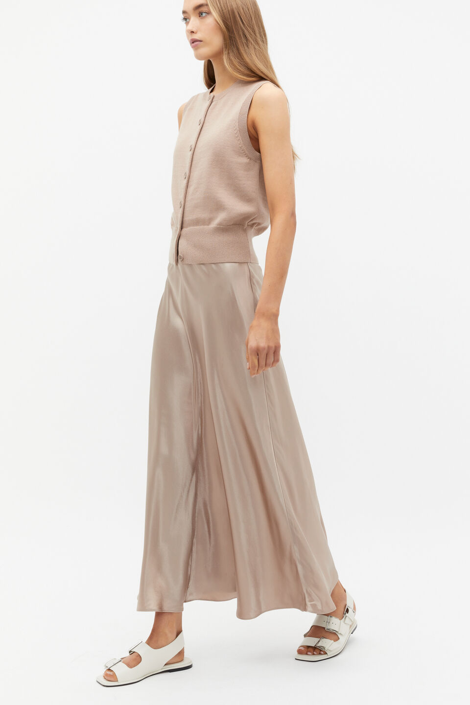 Satin Midi Swing Skirt  Cookie
