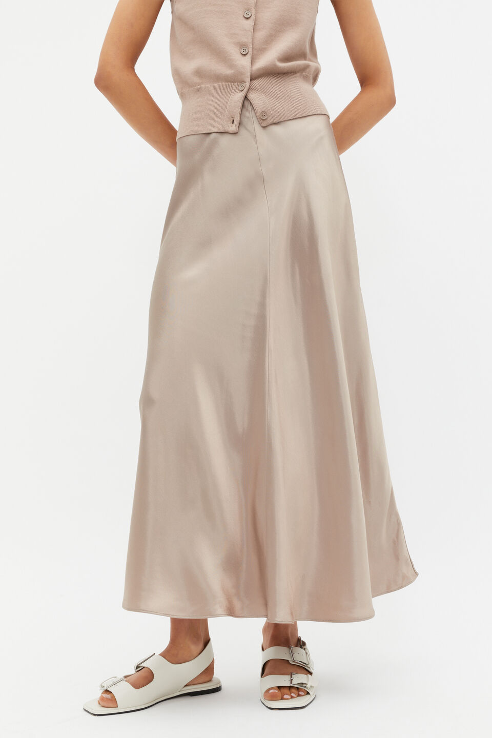 Satin Midi Swing Skirt  Cookie