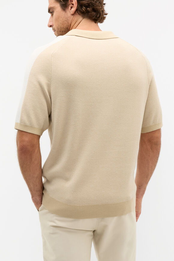 Colourblock Knit Polo  Cashew Marle  hi-res