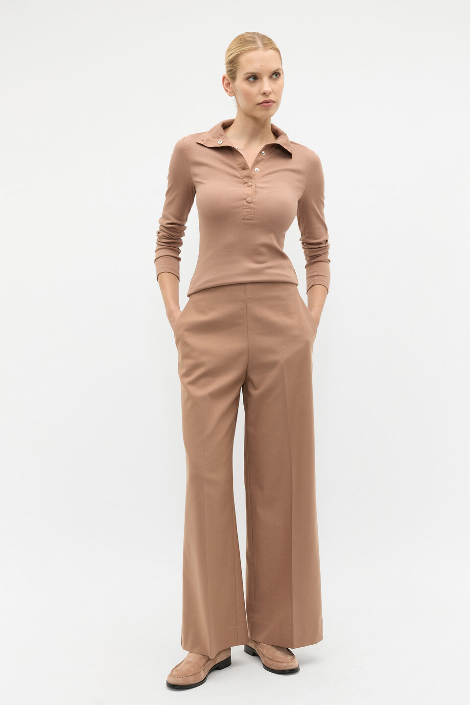 Contrast Placket Henley Top  Amaretto