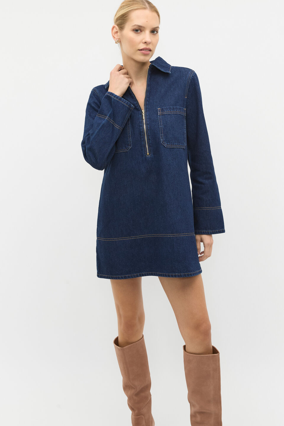 Long Sleeve Denim Mini Dress  Twilight Blue Wash