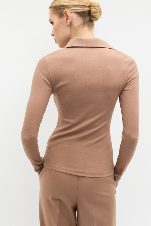 Contrast Placket Henley Top  Amaretto  hi-res