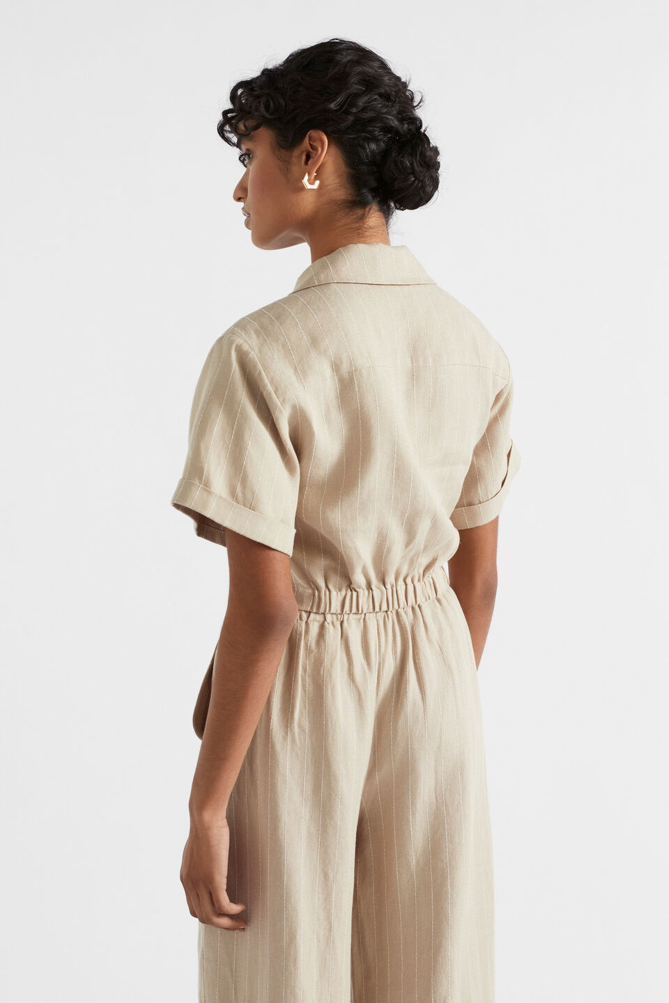 Linen Pinstripe Twist Shirt  Cool Sand Pinstripe