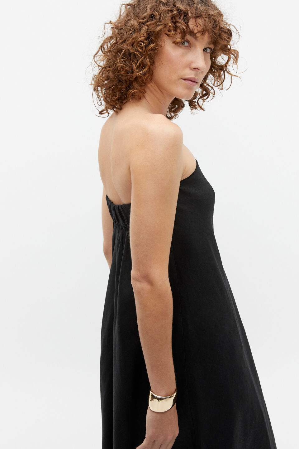 Core Linen Strapless Maxi Dress  Black