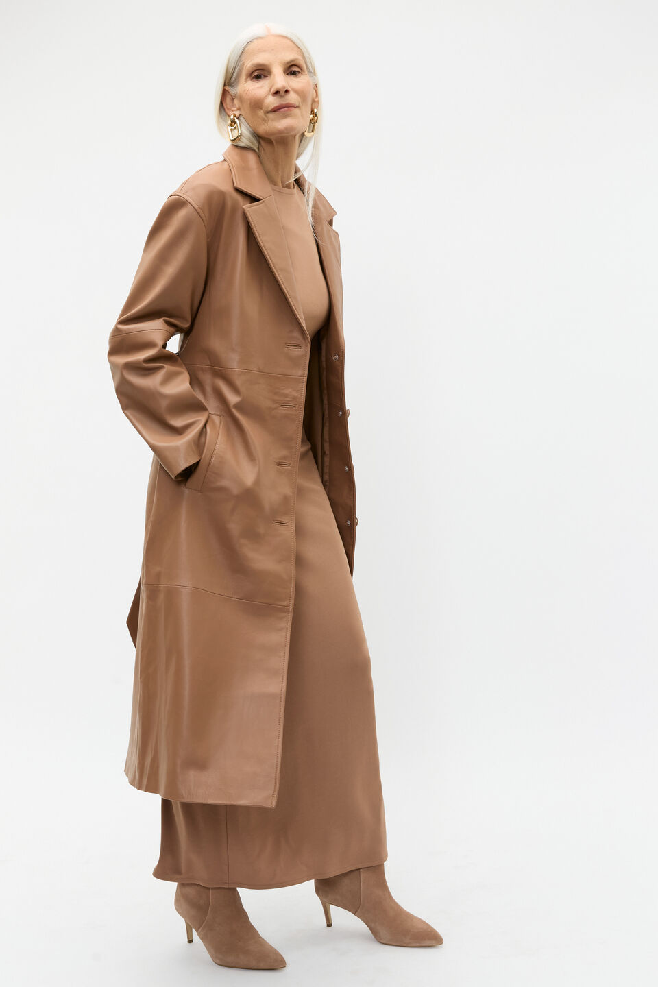 Long Sleeve Ruched Side Dress  Amaretto