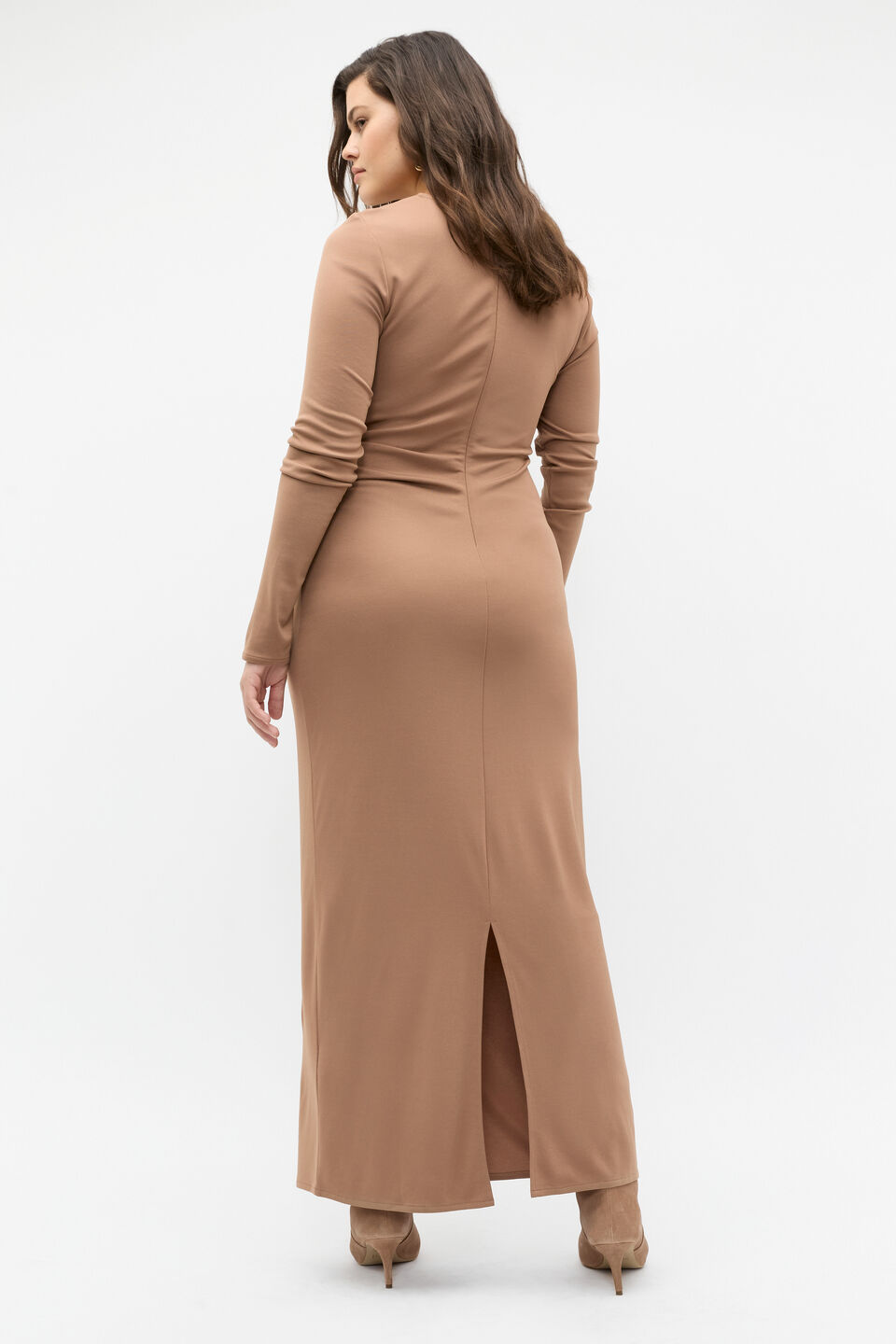 Long Sleeve Ruched Side Dress  Amaretto