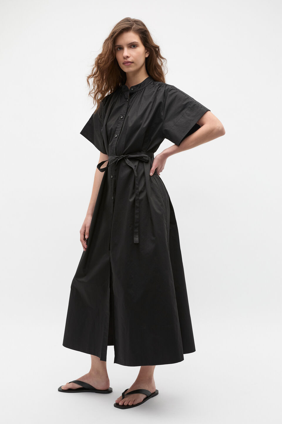 Poplin Voluminous Maxi Dress  Black