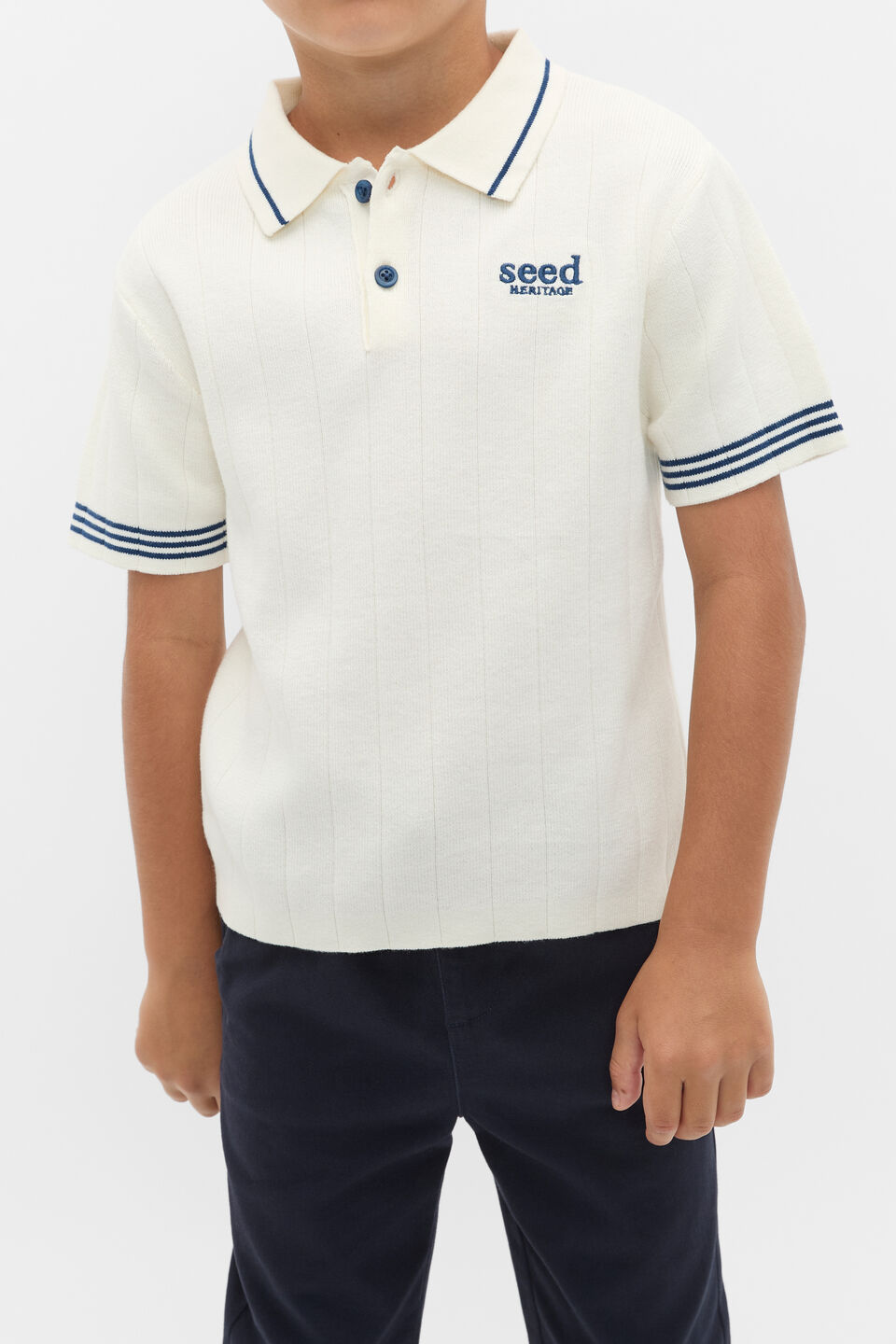 Rib Knit Polo  Classic Cream