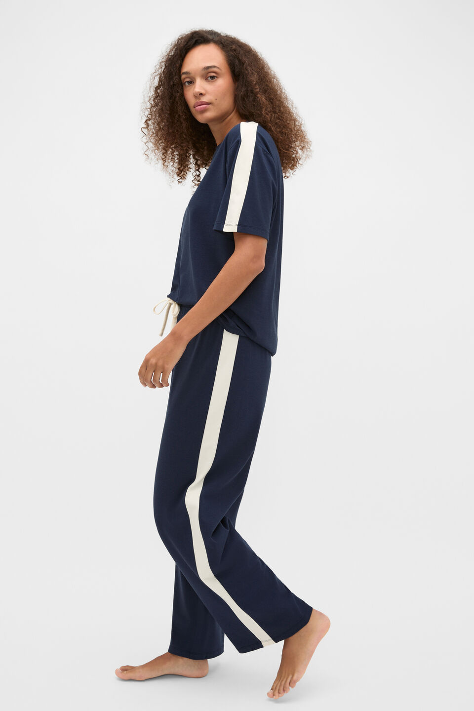 Contrast T-Shirt and Pant PJ Set  Twilight Blue