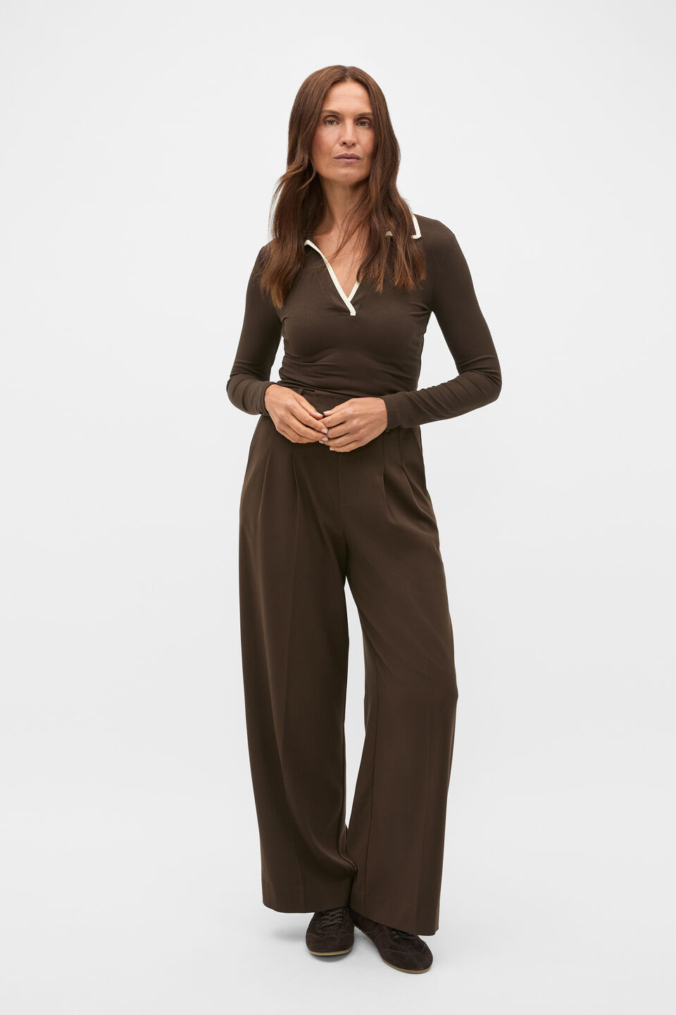 Core Rib Collared Top  Coffee Bean