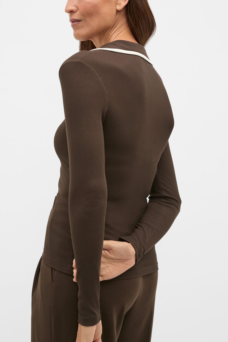 Core Rib Collared Top  Coffee Bean