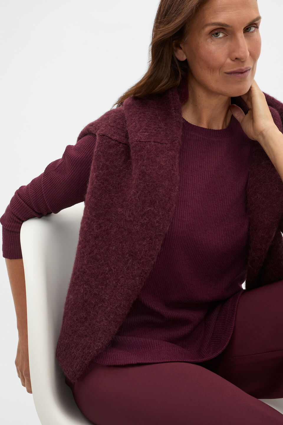 Supersoft Rib Relaxed Top  Plum Red