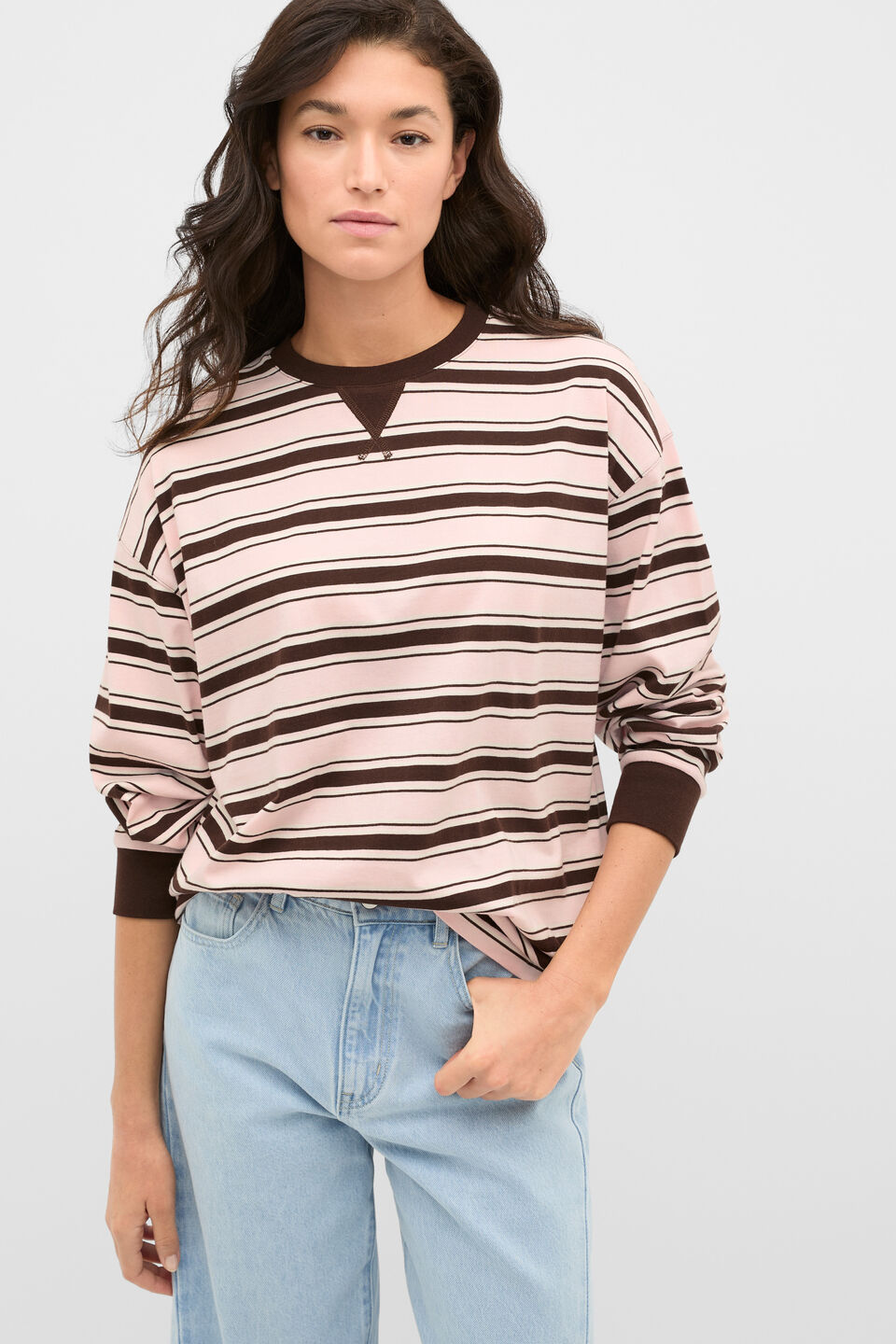 Slouchy Long Sleeve Striped Top  Pale Blossom Stripe