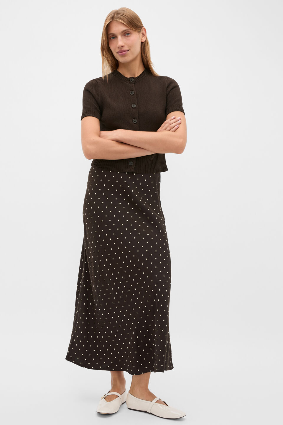 Spot Print Midi Skirt  Coffee Bean Spot