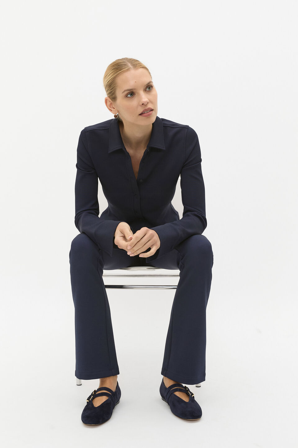 Compact Rib Kick Flare Pant  Twilight Blue