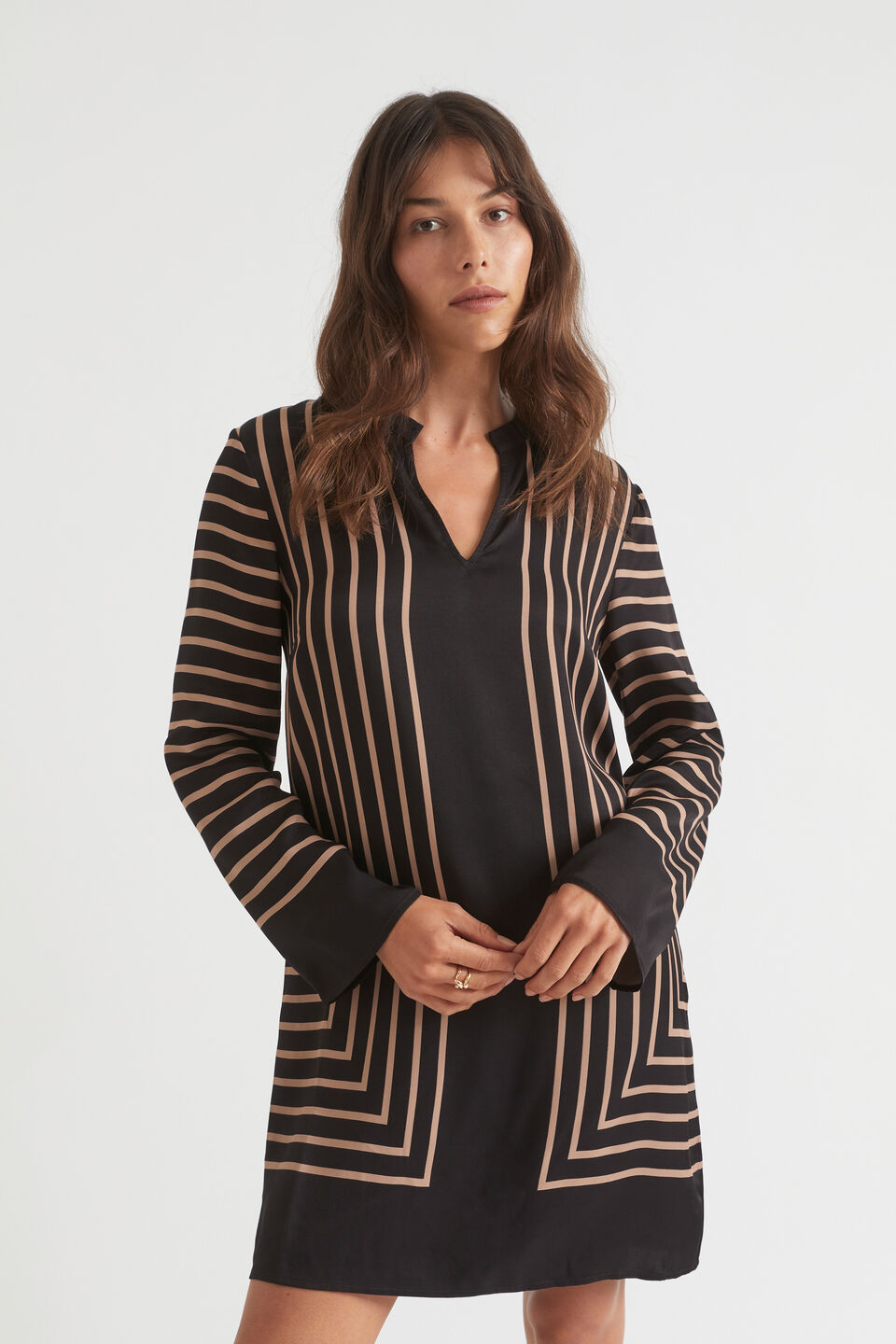 Linear Shift Dress  Rose Taupe Geo