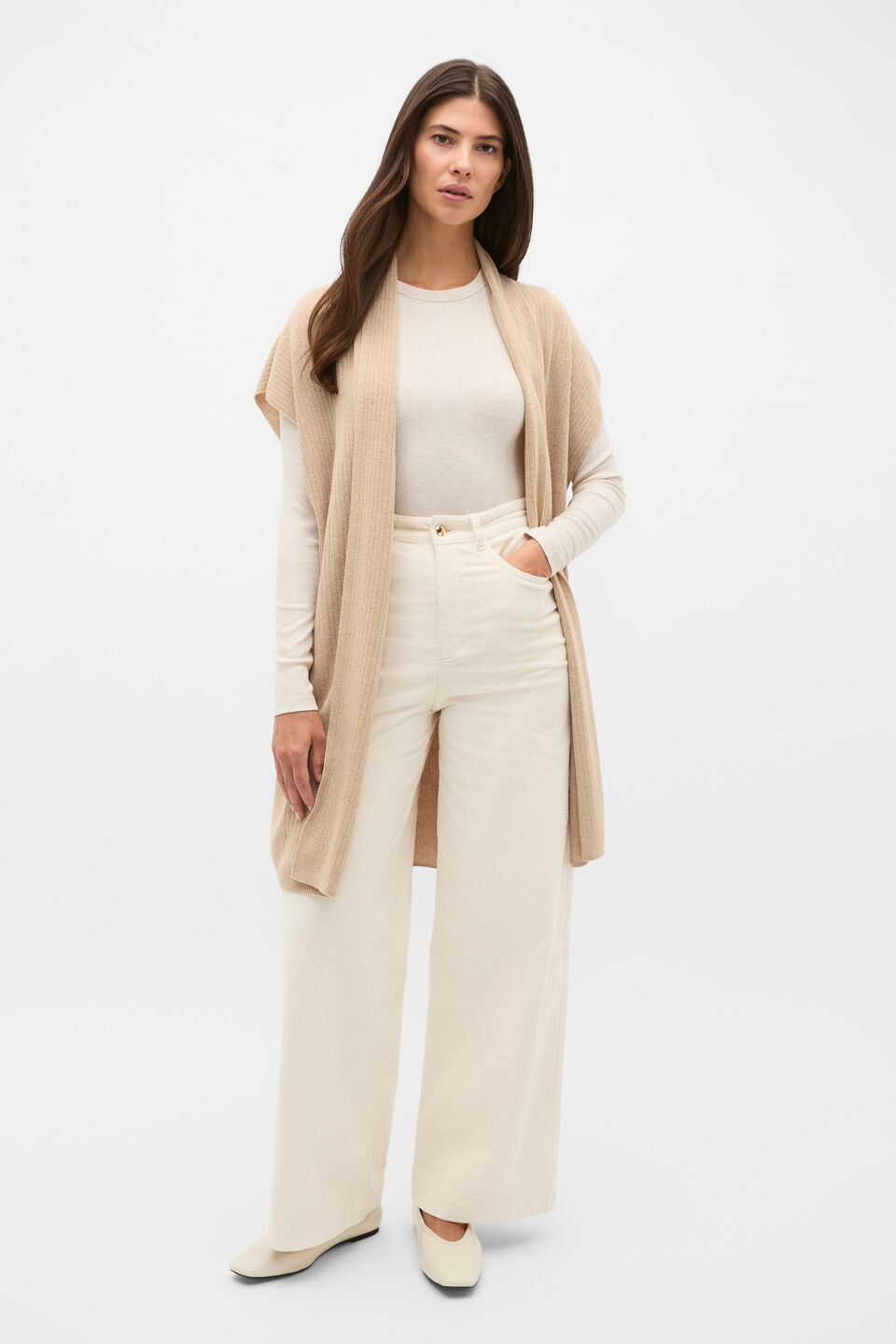 Rib Knit Poncho  Sandstone Marle