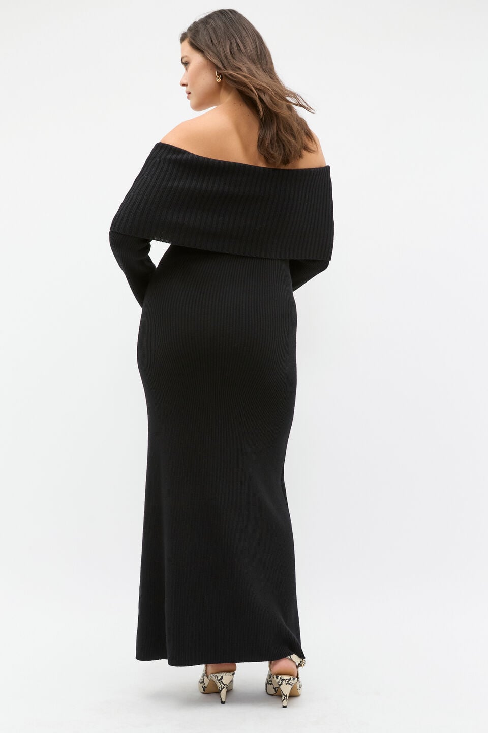Off Shoulder Knit Dress  Black