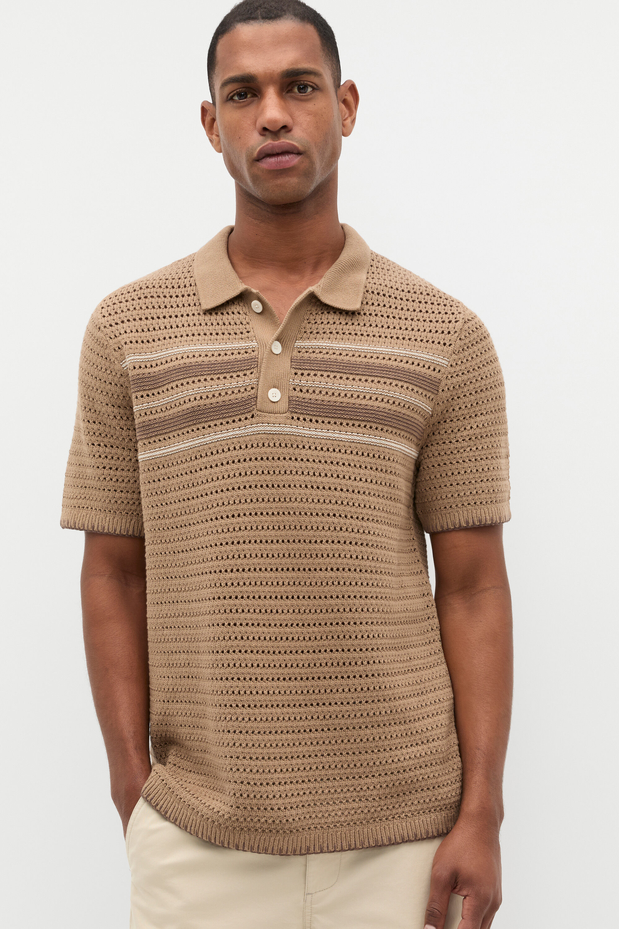 Blanket Stitch Kn Polo | Nougat | Seed Heritage