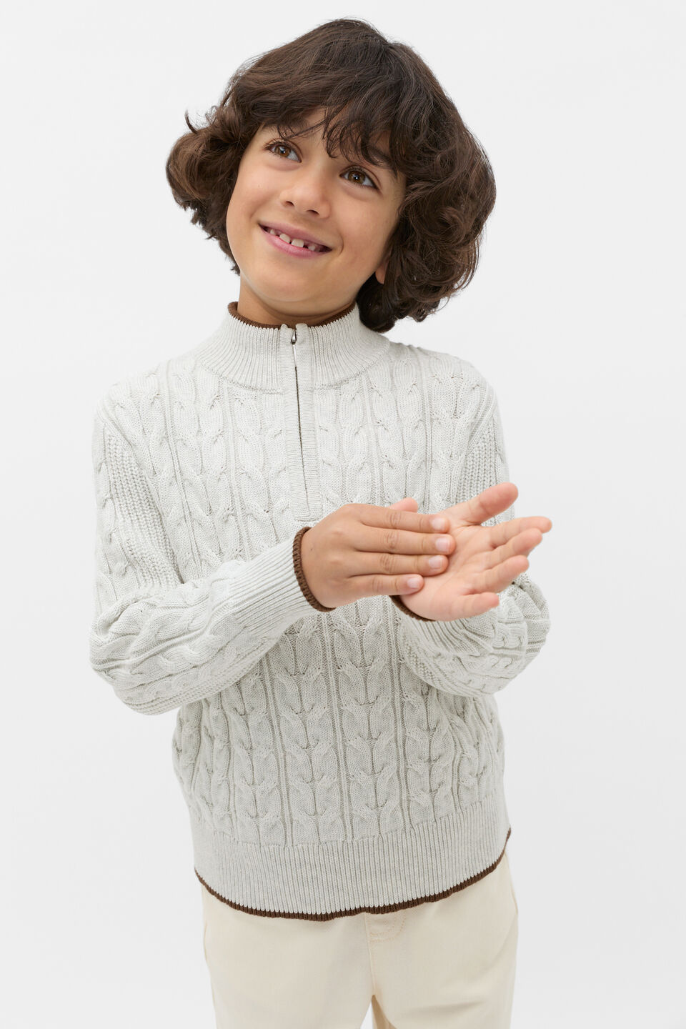 Cable Knit Sweater  Light Grey Marle