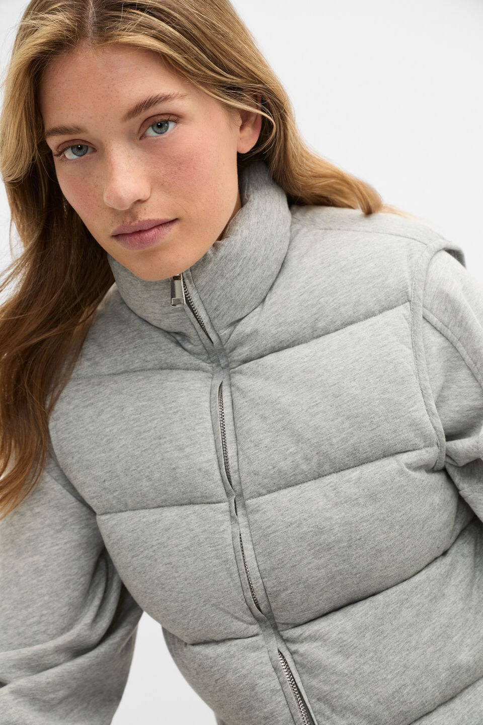 Quilted Jersey Vest  Pale Slate Marle
