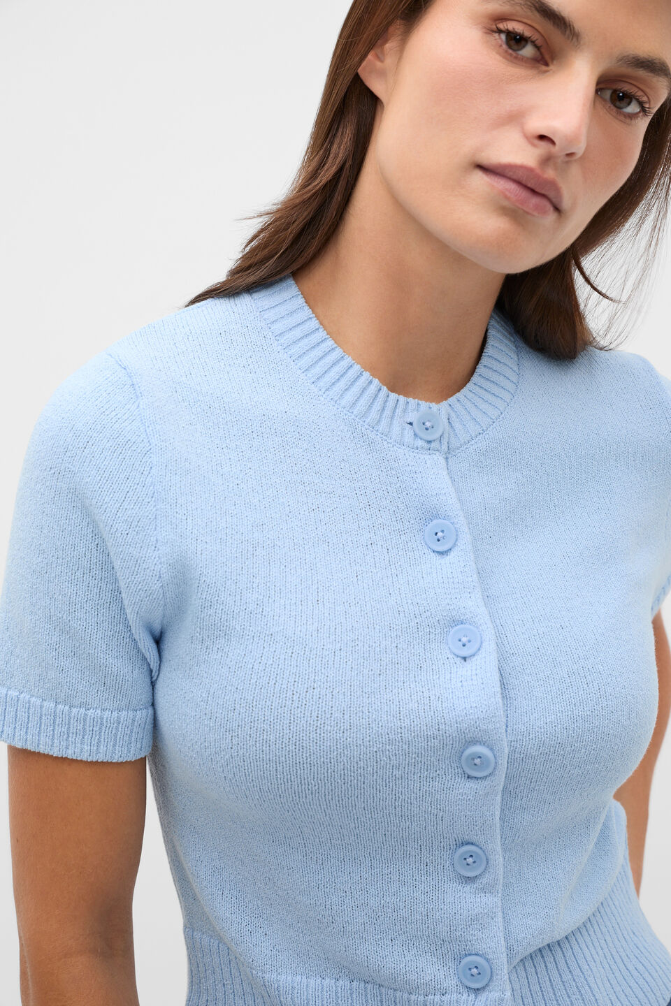 Textured Cotton Blend Cardigan  Soft Blue