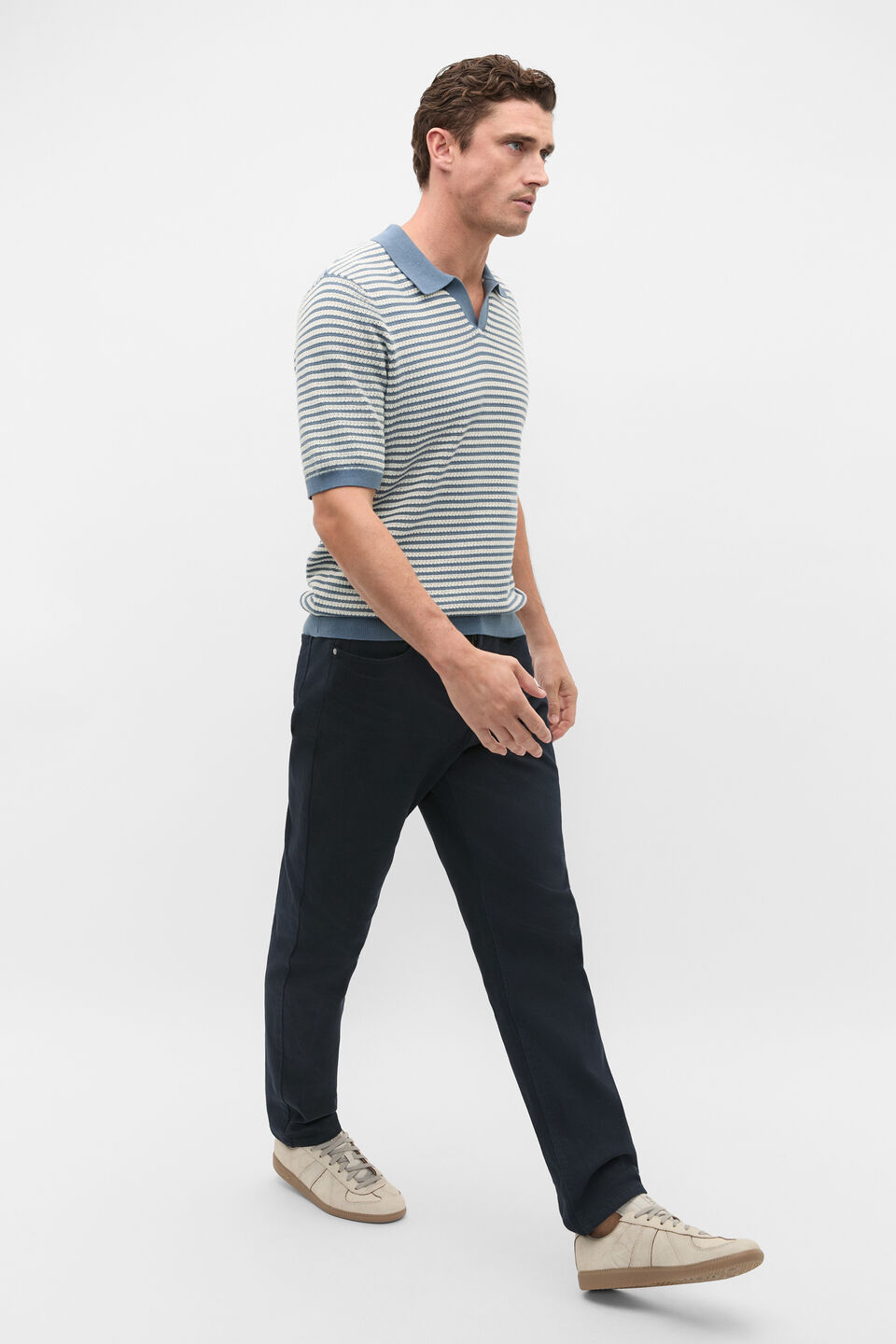 Contrast Stripe Knit Polo  Storm Blue