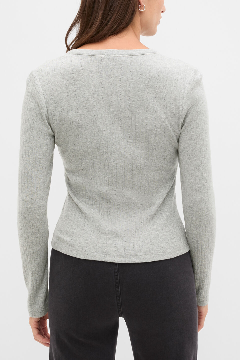 Pointelle Long Sleeve Cardigan  Pale Slate Marle