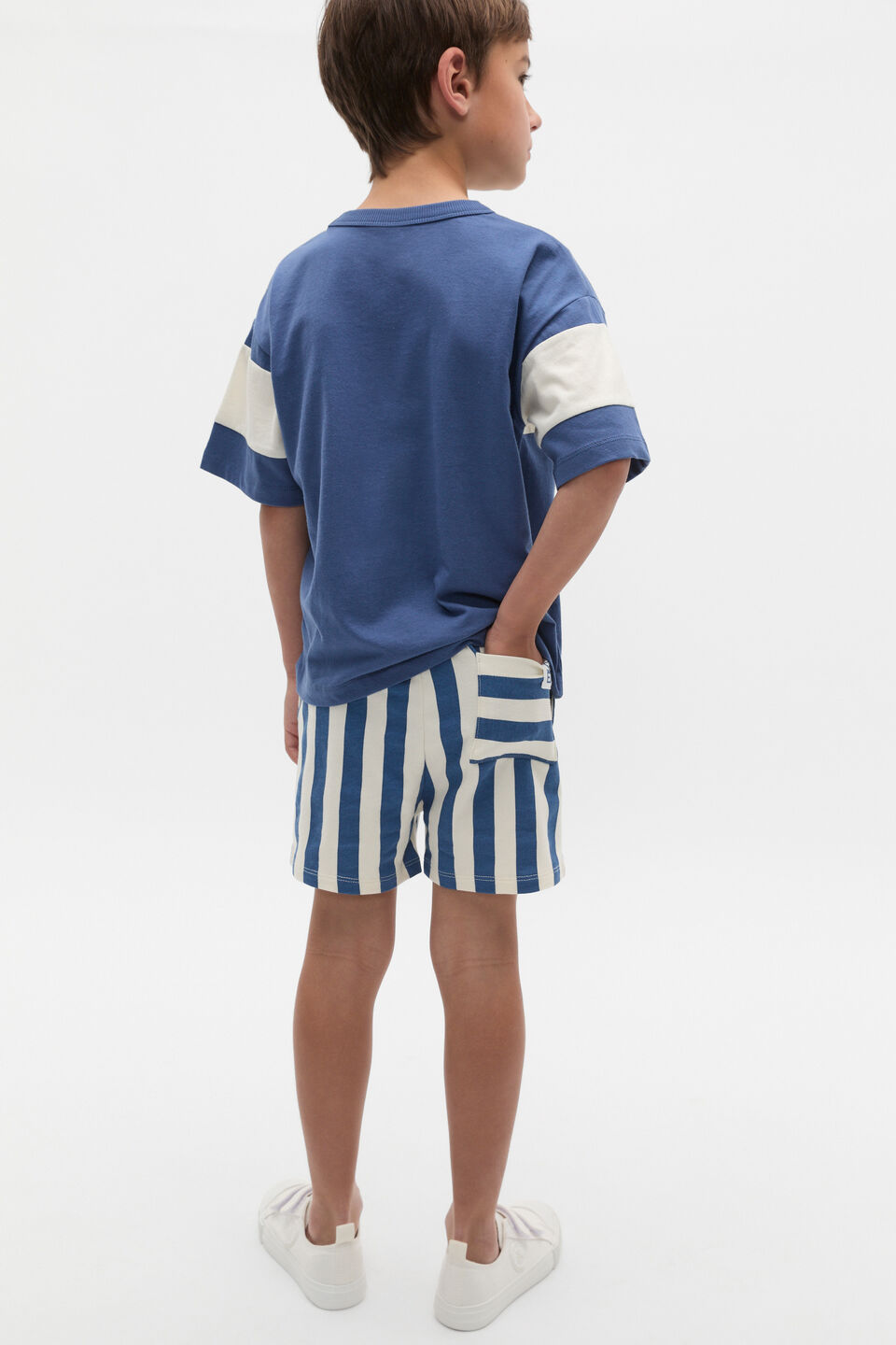Core Stripe Track Short  Washed Navy