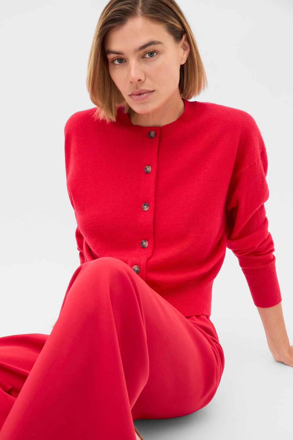 Australian Merino Relaxed Cardigan  Poppy