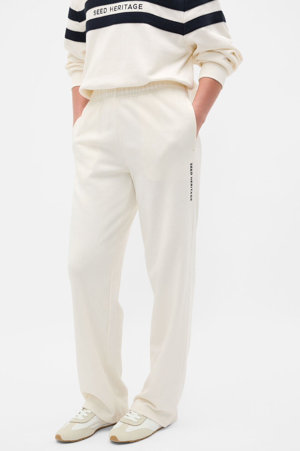 Roll Waist Logo Track Pant  Classic Cream