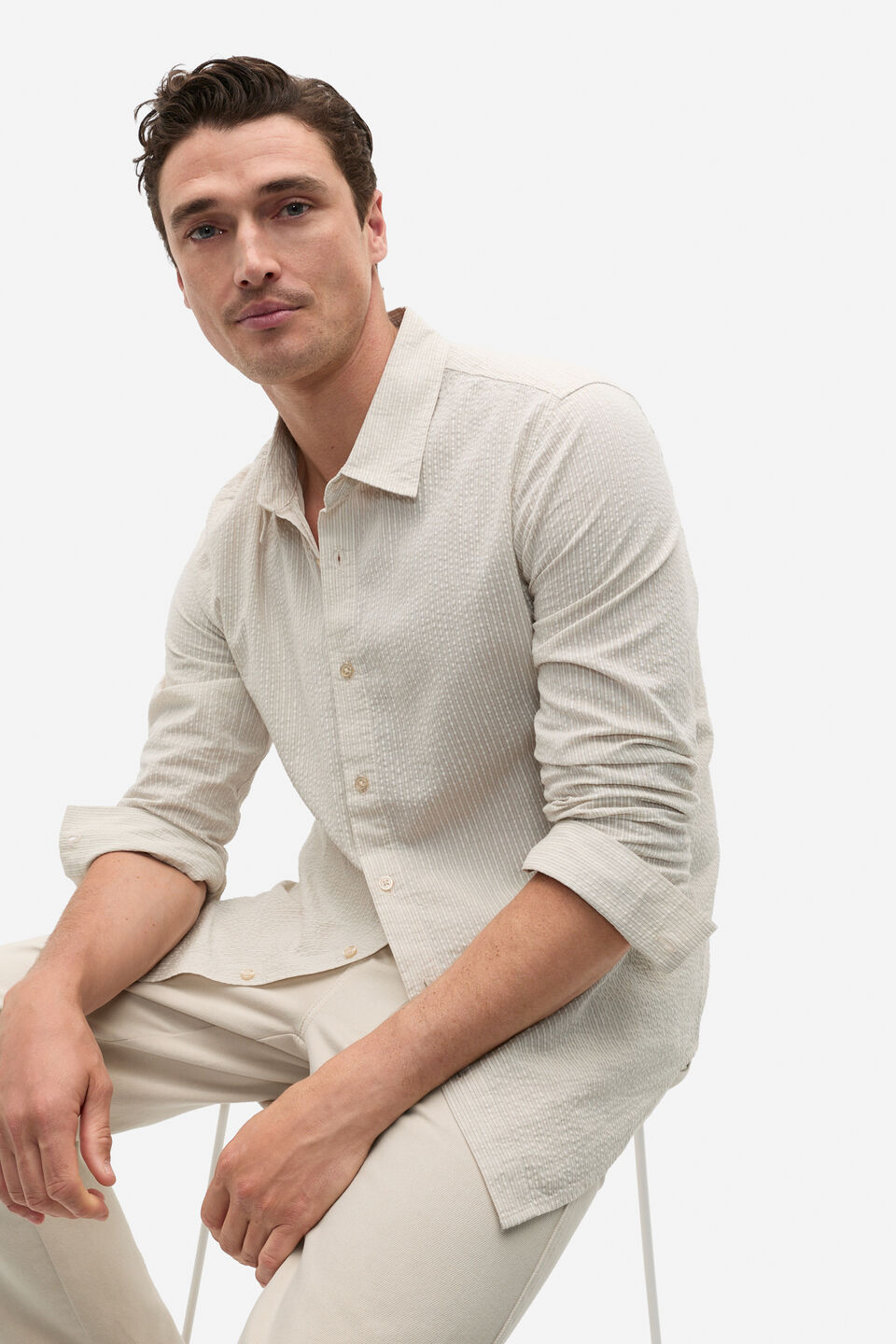 Seersucker Stripe Shirt  Cool Stone