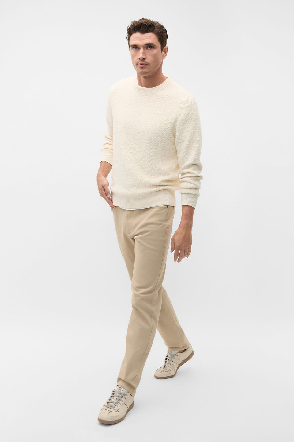 Slub Yarn Crew Neck Knit  Cream