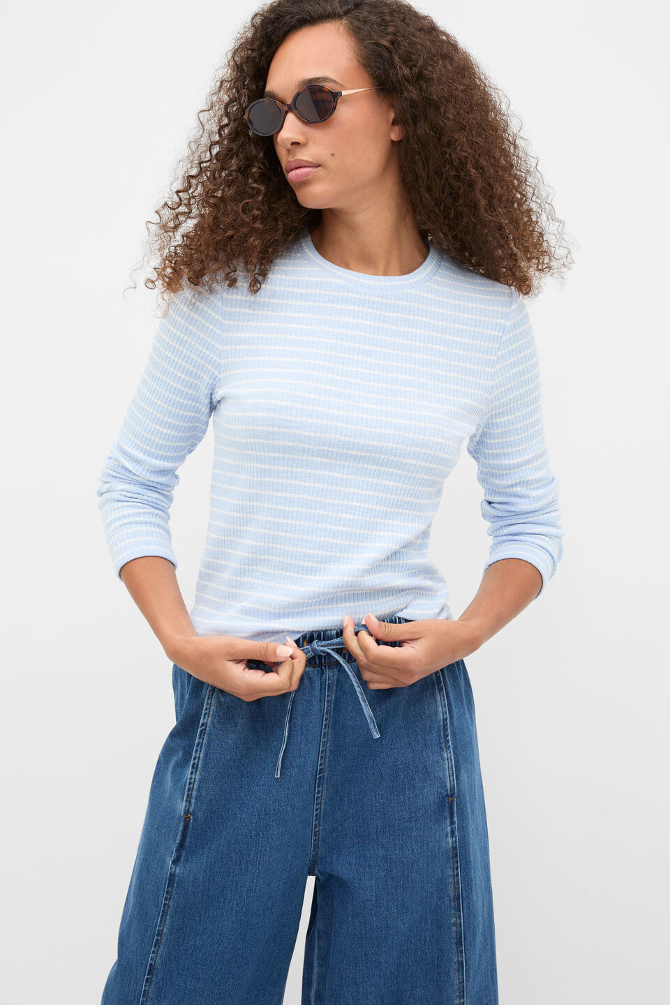 Self Stripe Textured Top  Arctic Blue Stripe