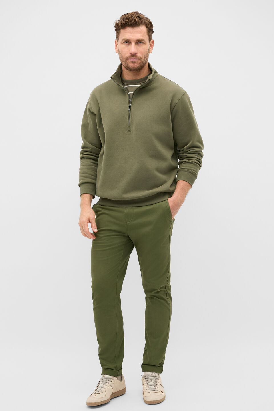 Half Zip Brushed Sweat  Olive