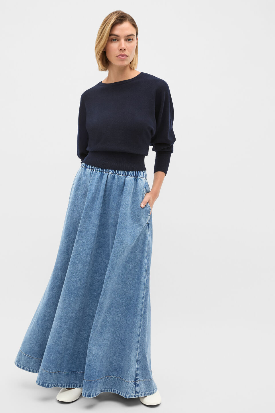 Elasticated Denim Skirt  Mist Blue Wash